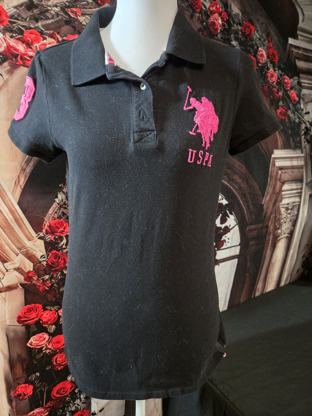 U.S. Polo Assn. Black Polo with Hot Pink Logo